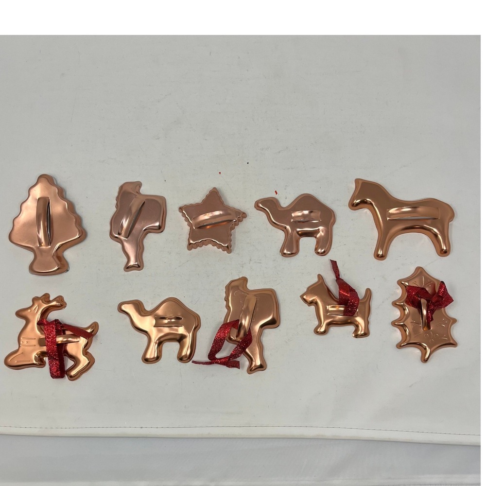 Vintage Copper Cookie Cutter Set Holiday Christmas Shapes 10pc Tree Star